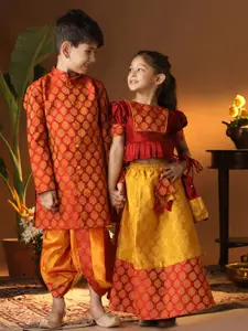 VASTRAMAY Girls Floral Woven Design Jacquard Ready to Wear Lehenga With Blouse