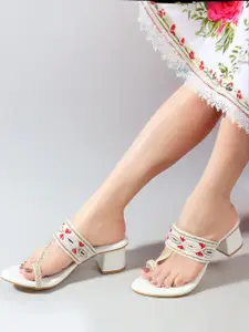 Anouk Embroidered One Toe Block Heels