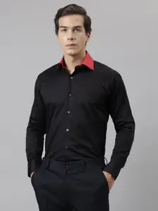 Hancock Men Solid Cotton Slim Fit Opaque Contrasting Collar Formal Shirt
