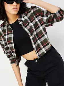 max Women Tartan Checks Cotton Opaque Casual Shirt