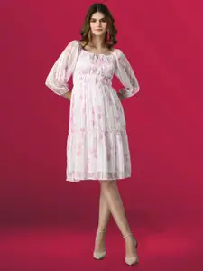 all about you Women Floral Print Round Neck Knee Length Fit & Flare Dress