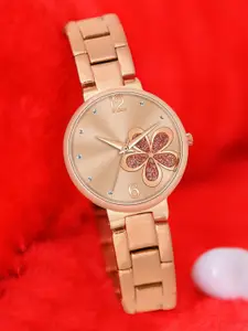 Franklord Women Brass Patterned Dial & Stainless Steel Bracelet Style Straps Analogue Watch F-128 RRL