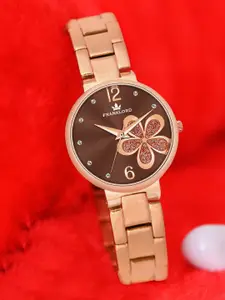 Franklord Women Brass Patterned Dial & Stainless Steel Bracelet Style Straps Analogue Watch F-128 BWRL