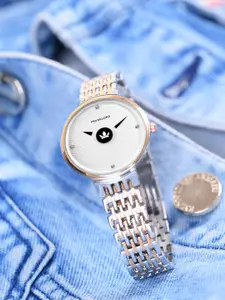 Franklord Women Round Embellished Dial Textured Straps Analogue Watch F-119 SRTL