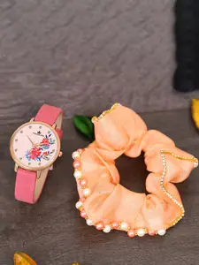 Franklord Women Round Patterned Dial & Leather Straps Analogue Watch F-135 BWBWL