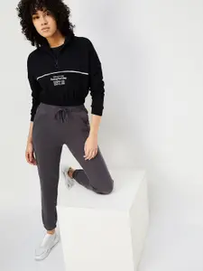 max Women Solid Alphanumeric Printed Pullover Sweatshirt