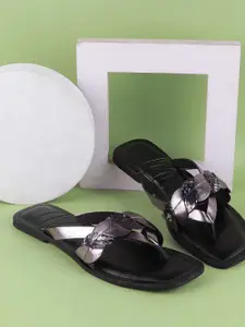 Mochi Women Embellished T-Strap Flats