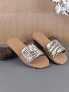 Mochi Women Embellished Open Toe Flats