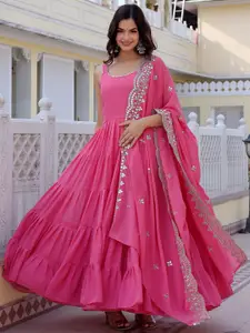 Fashion Basket Embroidered Flared Maxi Ethnic Dress With dupatta