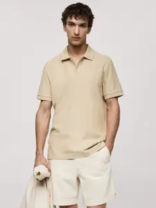 MANGO MAN Pure Cotton Pique Polo Collar T-shirt