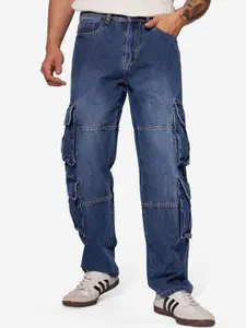 The Souled Store Men Relaxed Fit Light Fade Stretchable Cargo Jeans