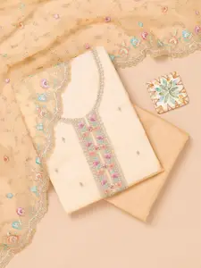 Koskii Floral Embroidered Organza Unstitched Dress Material