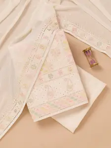 Koskii Floral Embroidered Mirror Work Unstitched Dress Material