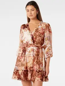 Forever New Women Floral Print Puff Sleeve Wrap Mini Dress