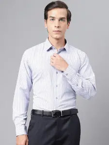 English Navy Men Slim Fit Opaque Striped Formal Shirt