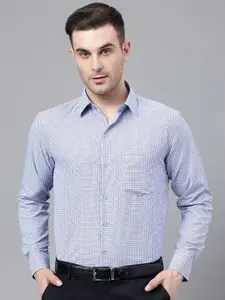English Navy Men Micro Checks Checked Slim Fit Opaque Formal Shirt