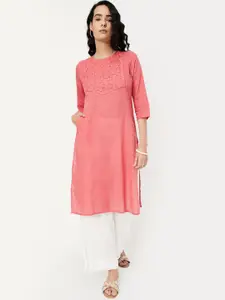 max Floral Embroidered Round Neck Straight Kurta