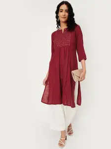 max Floral Embroidered Notch Neck Straight Kurta