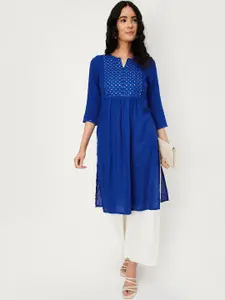 max Floral Embroidered Notch Neck Straight Kurta