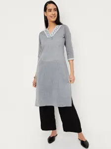 max Floral Embroidered V-Neck Straght Kurta