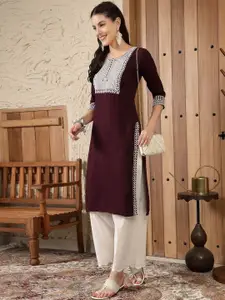 Stylum Violet Floral Embroidered Straight Kurta