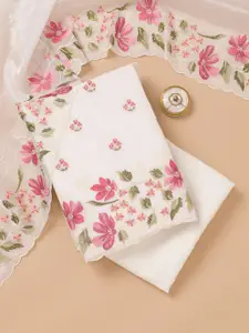 Koskii Floral Embroidered Beads and Stones Organza Unstitched Dress Material