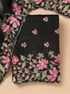 Koskii Floral Embroidered Organza Unstitched Dress Material