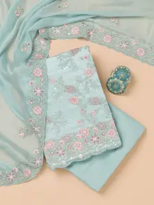 Koskii Floral Embroidered Sequined Unstitched Dress Material