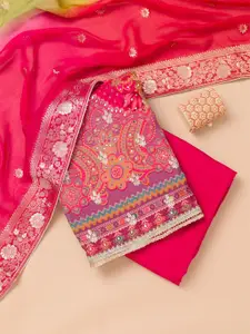 Koskii Floral Embroidered Mirror Work Unstitched Dress Material