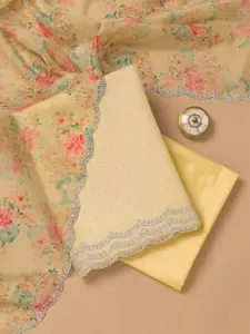 Koskii Floral Embellished Beads and Stones Unstitched Dress Material