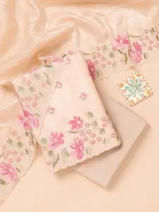 Koskii Floral Embroidered Beads and Stones Unstitched Dress Material