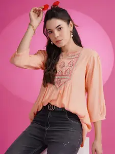 KALINI Floral Embroidered Thread Work A-Line Kurti