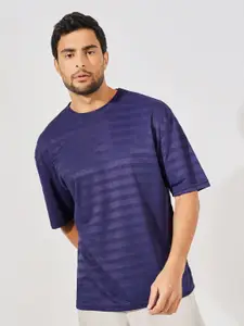 Styli Men Striped Round Neck Polyester Oversized T-Shirt