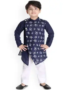 BAESD Boys Floral Printed Band Collar Kurta With Trousers