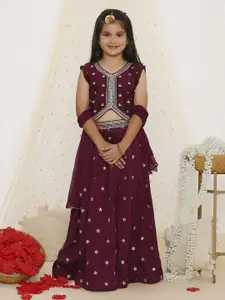 KID1 Girls Embroidered Mirror Work Silk Ready to Wear Lehenga & Blouse With Dupatta