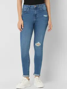 SPYKAR Women Super Slim Fit High-Rise Low Distress Stretchable Jeans