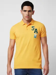 SPYKAR Men Typography Solid Printed Polo Collar Cotton Slim Fit T-Shirt