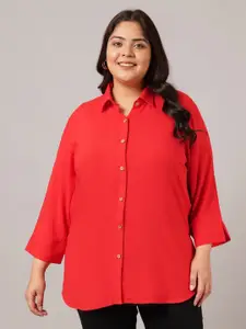 VINAAN Women Plus Size Solid Opaque Casual Shirt