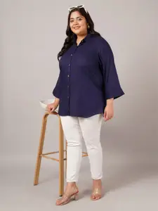 VINAAN Women Plus Size Solid Opaque Casual Shirt
