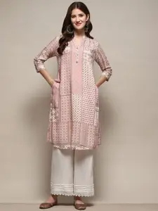 Biba Geometric Printed Mandarin Collar A-Line Kurta