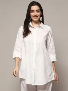 Biba Floral Embroidered Shirt Collar Thread Work Pure Cotton Thread Work Kurti