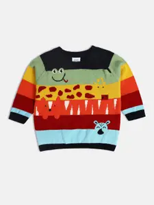 MINI KLUB Boys Colourblocked Printed Pullover Sweaters