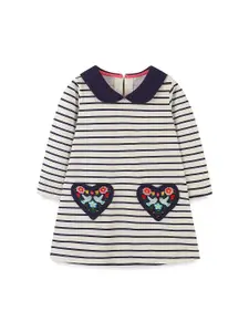 StyleCast Girls Peter Pan Collar Embroidered Striped A-Line Dress