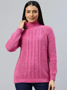 Pierre Carlo Cable Knit Turtle Neck Acrylic Longline Pullover