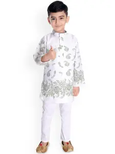 BAESD Boys Floral Printed Band Collar Kurta With Trousers