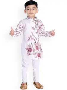 BAESD Boys Floral Printed Mandarin Collar Kurta With Trousers