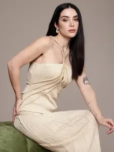 bebe Shoulder Straps Self Design Sheath Midi Dress