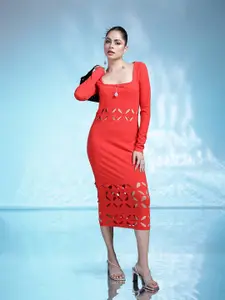 bebe Cut-Out Sheath Midi Party Dress