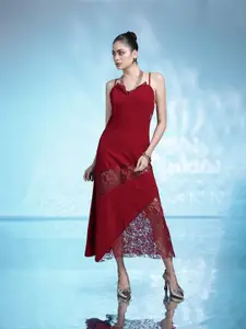 bebe Lace Inserts A-Line Midi Party Dress