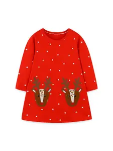 StyleCast Girls Polka Dots Round Neck Long Sleeves A-Line Dress